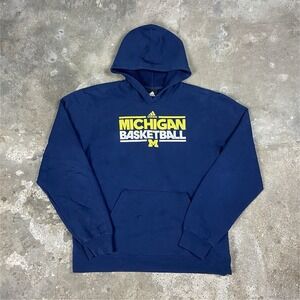 Adidas University of Michigan Sweatshirt Size Large Basketball Navy Fleece
